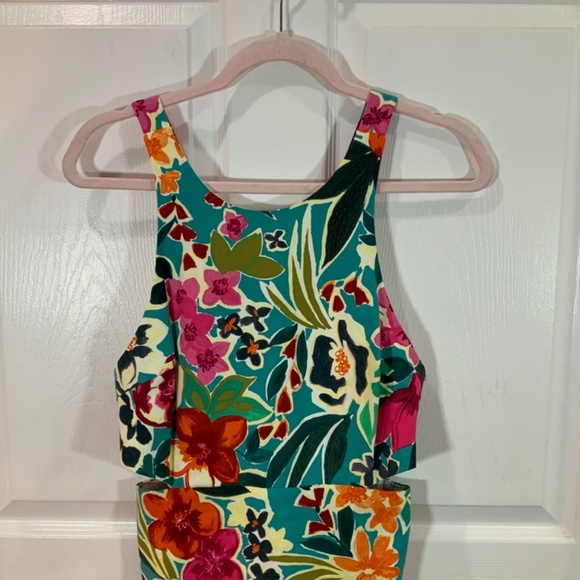 Zara Romper Tropical Print Cutout Jumpsuit Pink Teal Size Medium - Picture 4 of 12